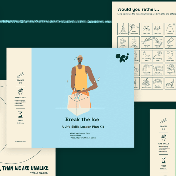 screen capture of a lesson plan with icebreakers for teens