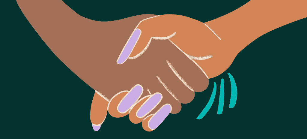 Building strong relationships visualized with one hand shaking another.