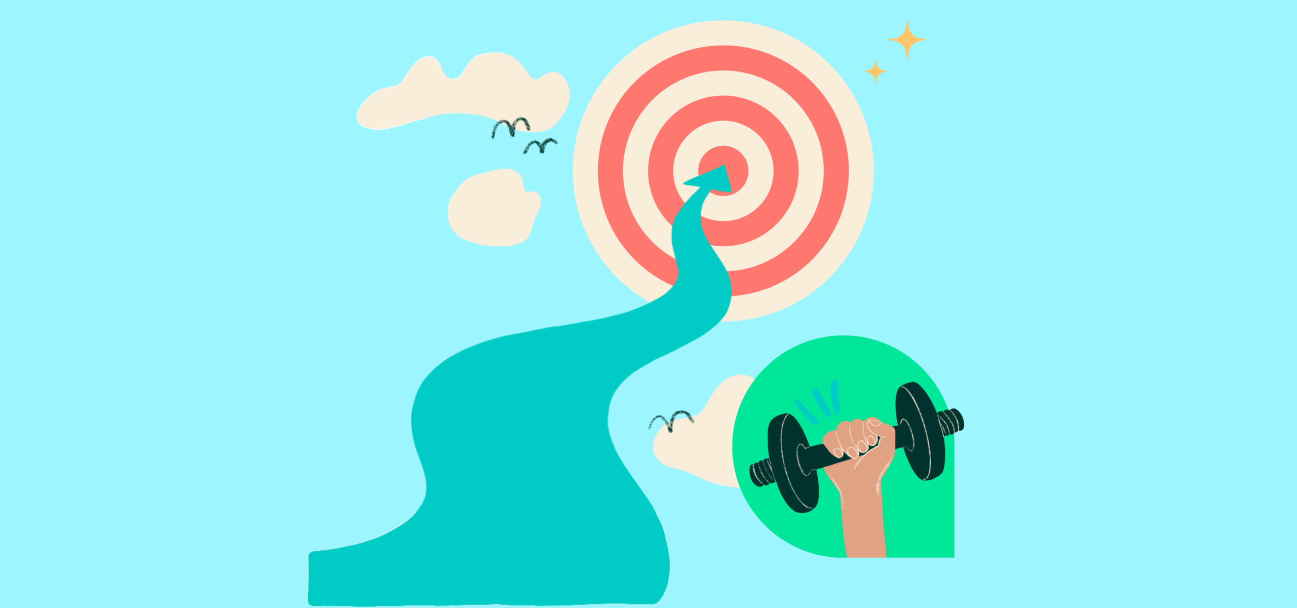 self-advocacy IEP goals visualized with a hand lifting a dumbell and a target being hit in the bullseye