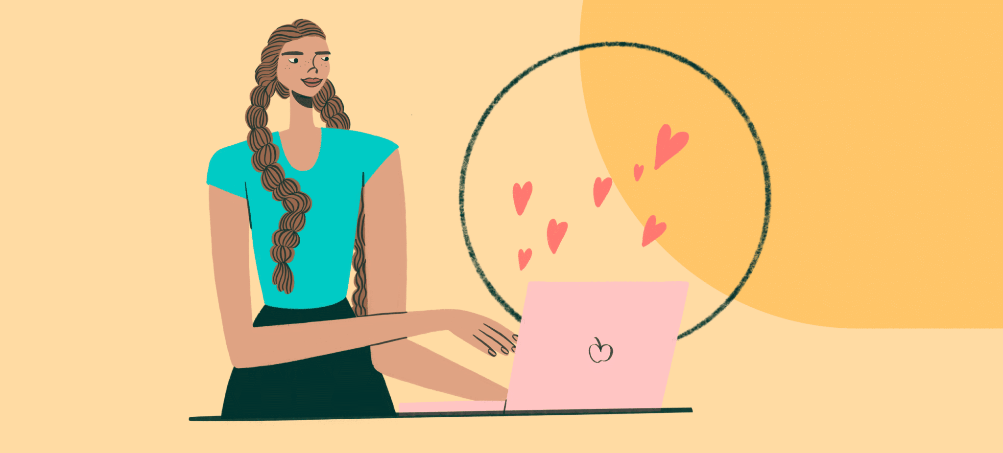 Illustration of woman working on a laptop