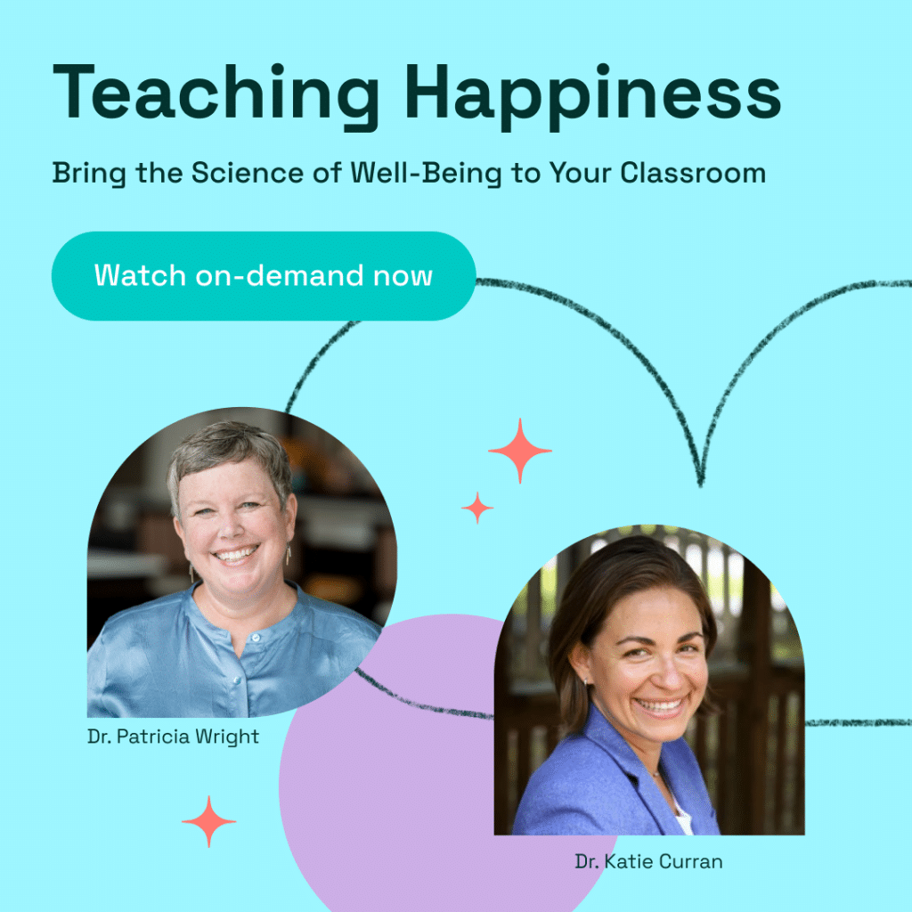 An image promoting a webinar on teaching happiness in general and special education with two leading experts showing a "Watch on-demand now" button