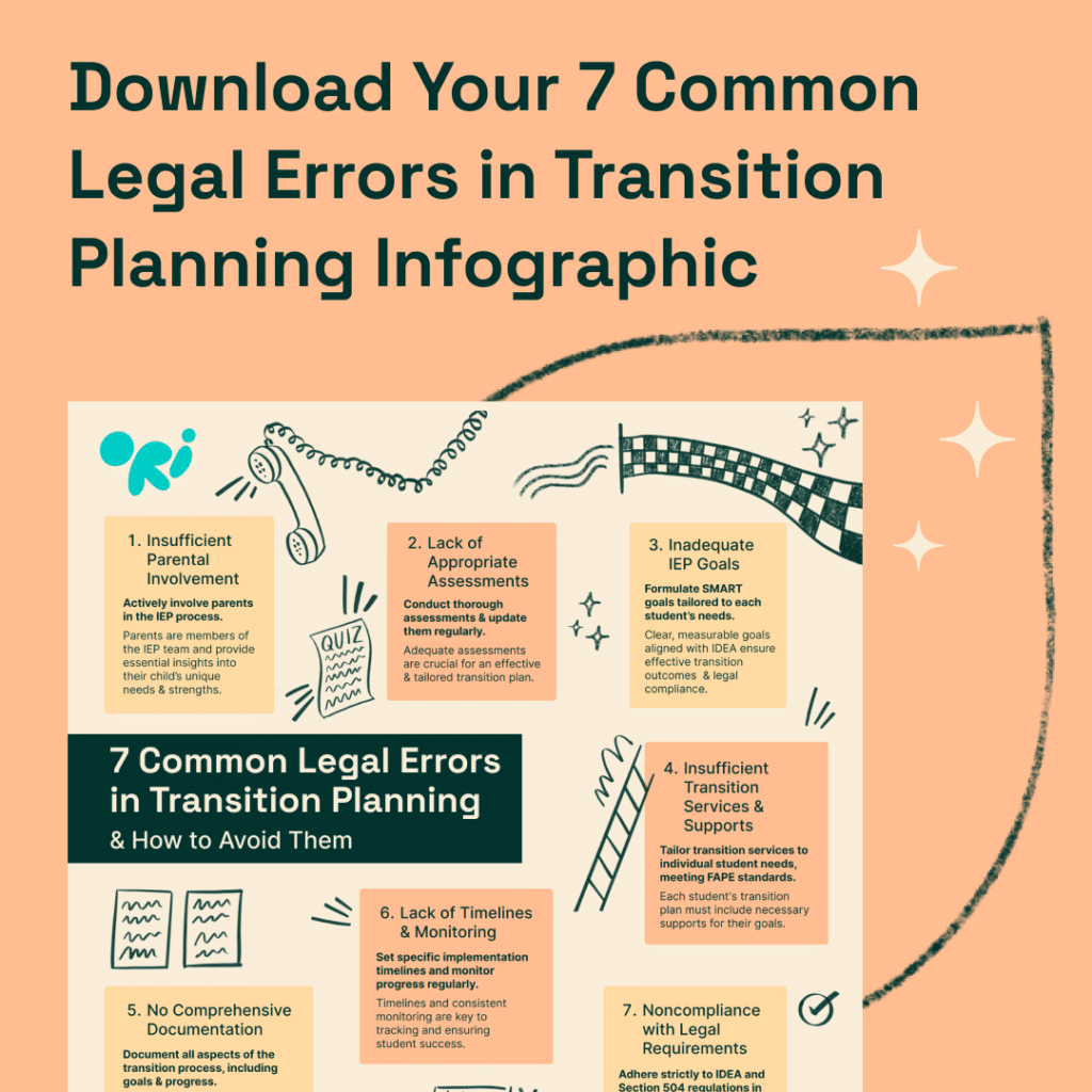 7 common legal errors infographic on an orange background with text "Download your 7 common legal errors in transition planning infographic"