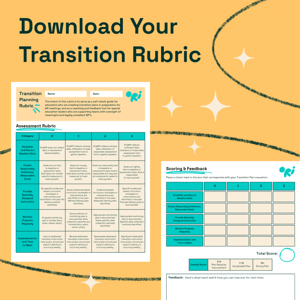 Image of the transition rubric on a yellow background with text "Download your transition rubric"