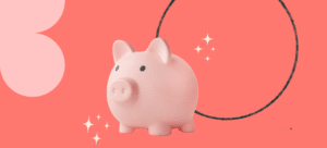 a pink pig on a violet background surrounded by sparkles