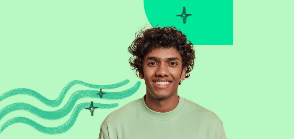 a boy on a green background