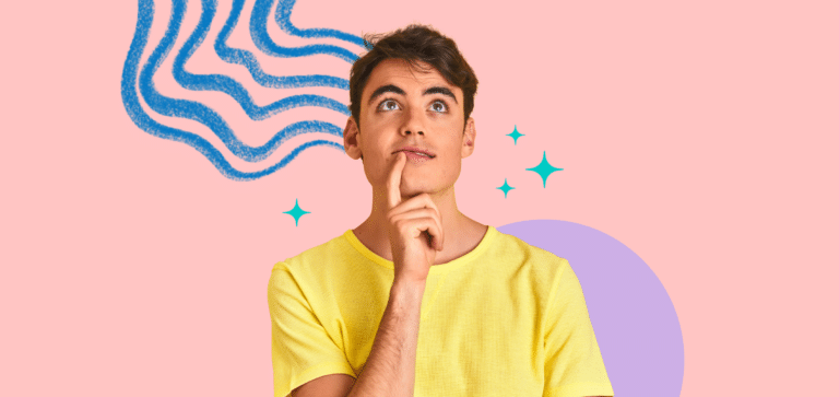 a boy with yellow t-shirt on a pink background