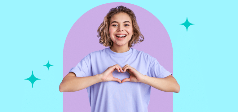 a girl on a blue background