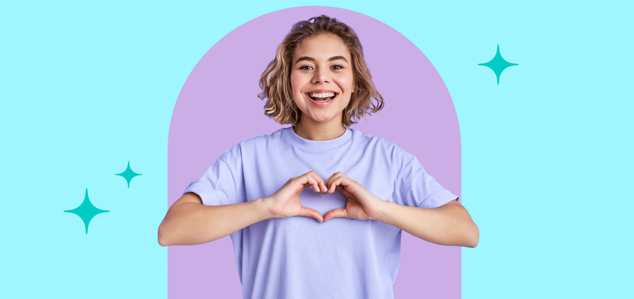 a girl on a blue background