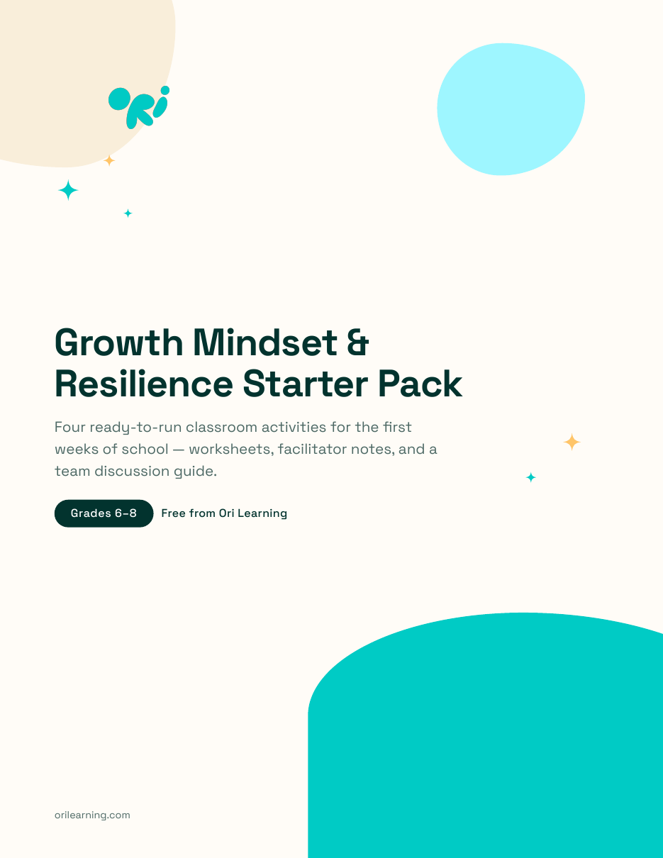 Cover of the Growth Mindset and Resilience Starter Pack, a printable classroom resource for grades 6 to 8